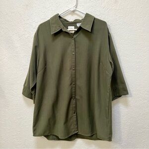 Vintage TR Bentley 18W Green Button Down Shirt with Classic Collar‎ 3/4 Sleeves